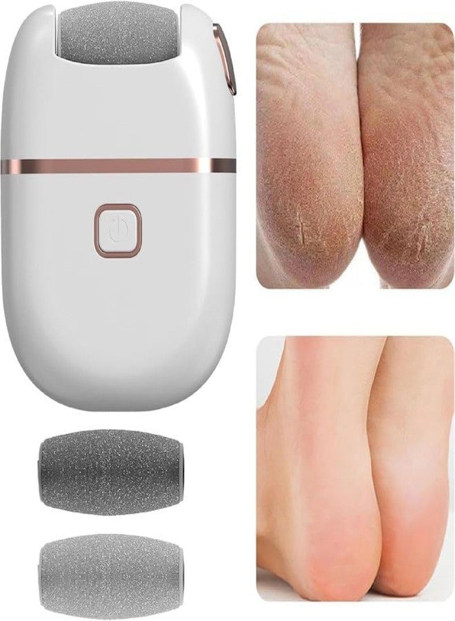 CREWLA Electronic Foot File Callus Remover - Rechargeable Pedicure Tool with 3 Roller Heads - Foot Care Scrubber for Dead Skin & Cracked Heels - Portable Waterproof Pedi Roller (White with Rose Gold) - Image 1