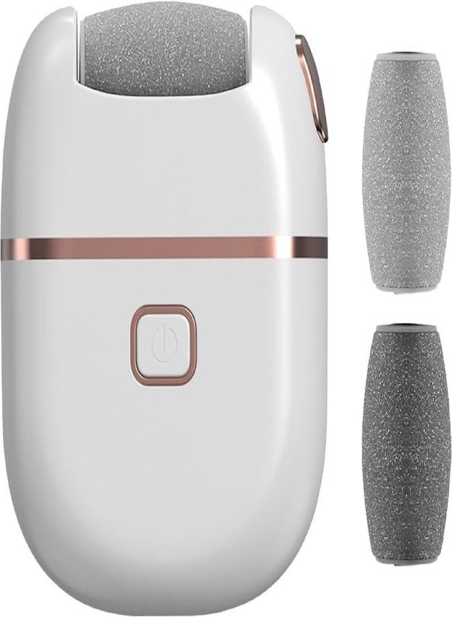 CREWLA Electronic Foot File Callus Remover - Rechargeable Pedicure Tool with 3 Roller Heads - Foot Care Scrubber for Dead Skin & Cracked Heels - Portable Waterproof Pedi Roller (White with Rose Gold) - Image 2