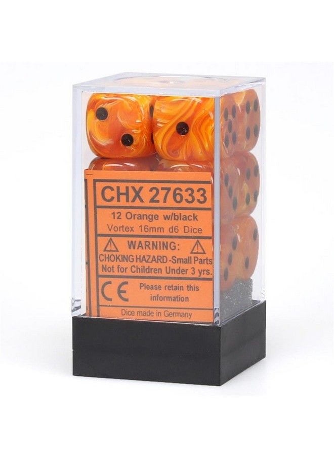 Chessex - Dnd Dice Setchessex D&D Dice16Mm Vortex Orange And Black Plastic Polyhedral Dice Setdungeons And Dragons Dice Includes 12 Dice D6 Various (Chx27633) - Image 1