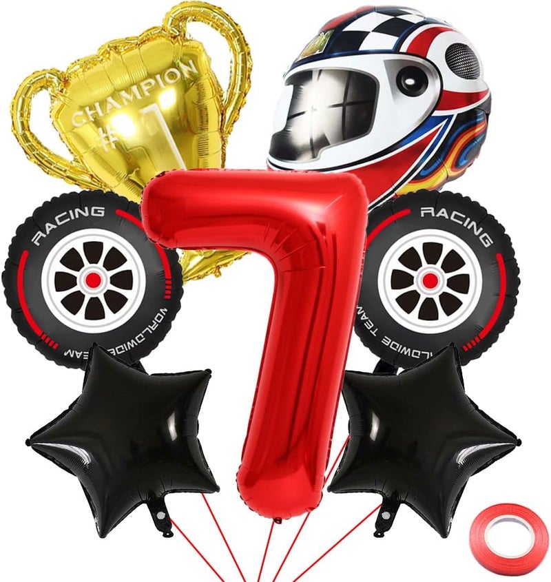 Kawailay 7 Year Racing Car Birthday Balloons Set - Image 1
