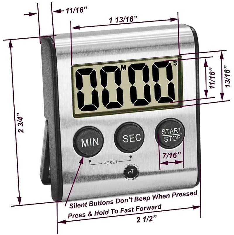 eTradewinds Elegant Digital Kitchen Timer - Stainless Steel Model eT-23, Super Strong Magnetic Back, Loud Alarm, Large Display, Auto Memory, Auto Shut-Off by eTradewinds - Image 5