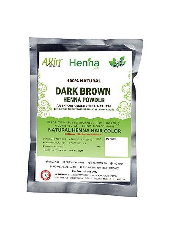 Allin Exporters Dark Brown Henna Hair Color 100% Organic And Chemical Free Henna For Hair Color (60G X 2 Packets)  - Image 1