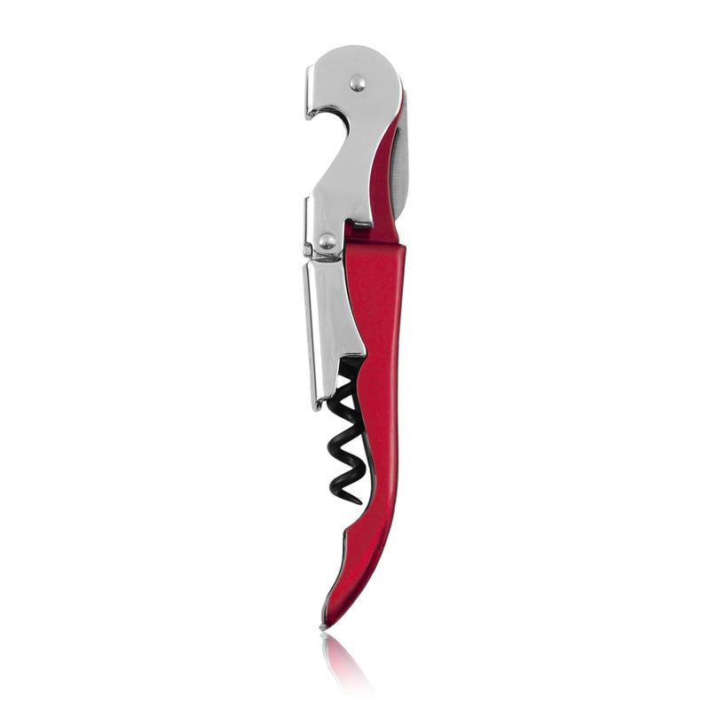 True Brands TrueTap Double Hinged Waiters Corkscrew Topnotch Stainless Steel Opener with Foil Cutter Built to Last Wine Key Metallic Red Set of 1