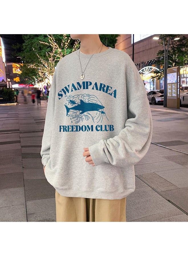 Swamp Area Men's Sweatshirt Spring And Autumn Hong Kong Style Loose Fit Sports Trend Long Sleeve Crewneck Casual Top Sar01 Heather Gray 2XL - Image 2