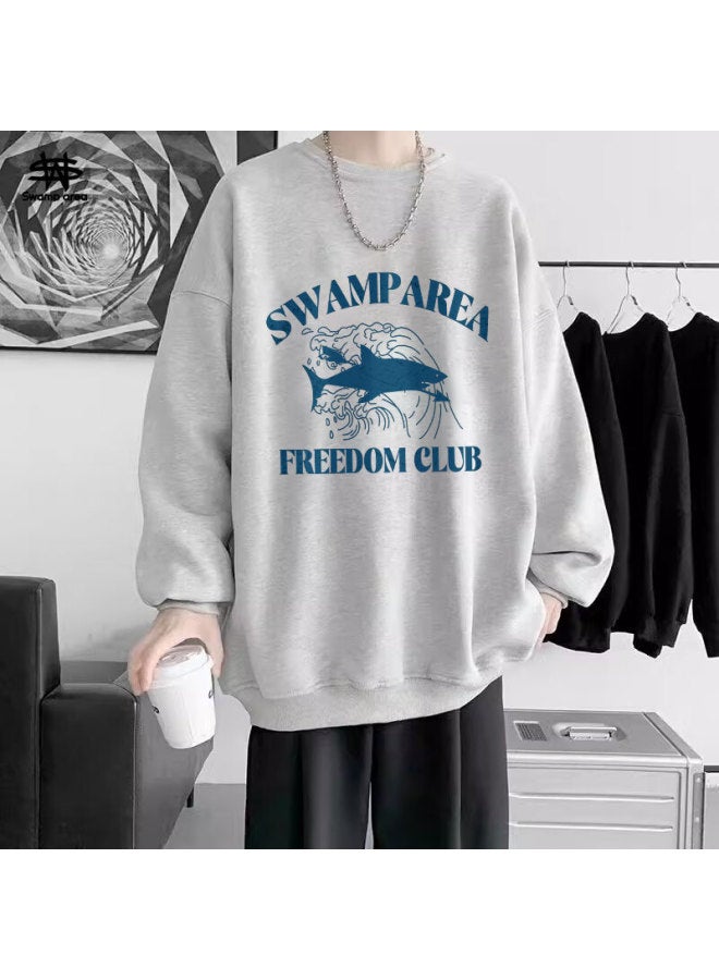 Swamp Area Men's Sweatshirt Spring And Autumn Hong Kong Style Loose Fit Sports Trend Long Sleeve Crewneck Casual Top Sar01 Heather Gray 2XL - Image 1