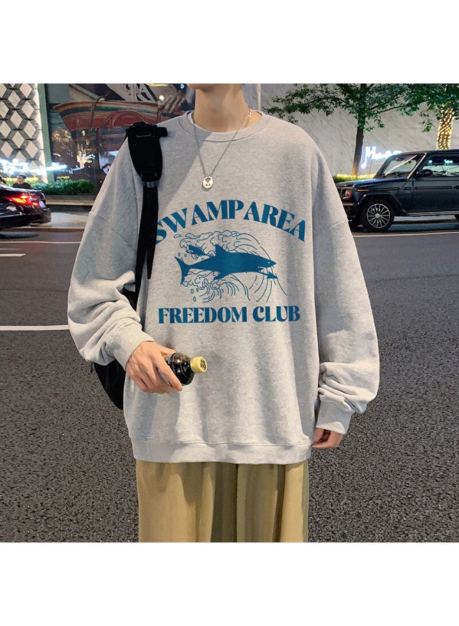 Swamp Area Men's Sweatshirt Spring And Autumn Hong Kong Style Loose Fit Sports Trend Long Sleeve Crewneck Casual Top Sar01 Heather Gray 2XL - Image 4