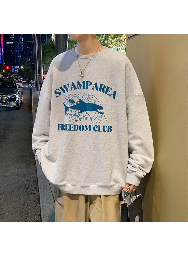 Swamp Area Men's Sweatshirt Spring And Autumn Hong Kong Style Loose Fit Sports Trend Long Sleeve Crewneck Casual Top Sar01 Heather Gray 2XL - Image 3