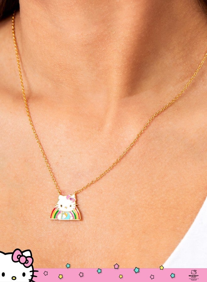 هالو كيتي قلادة هالو كيتي سانريو النسائية بألوان قوس قزح، طولها 18 بوصة - مطلية بطلاء لامع عيار 18 قيراط، مرخصة رسمياً - Image 2