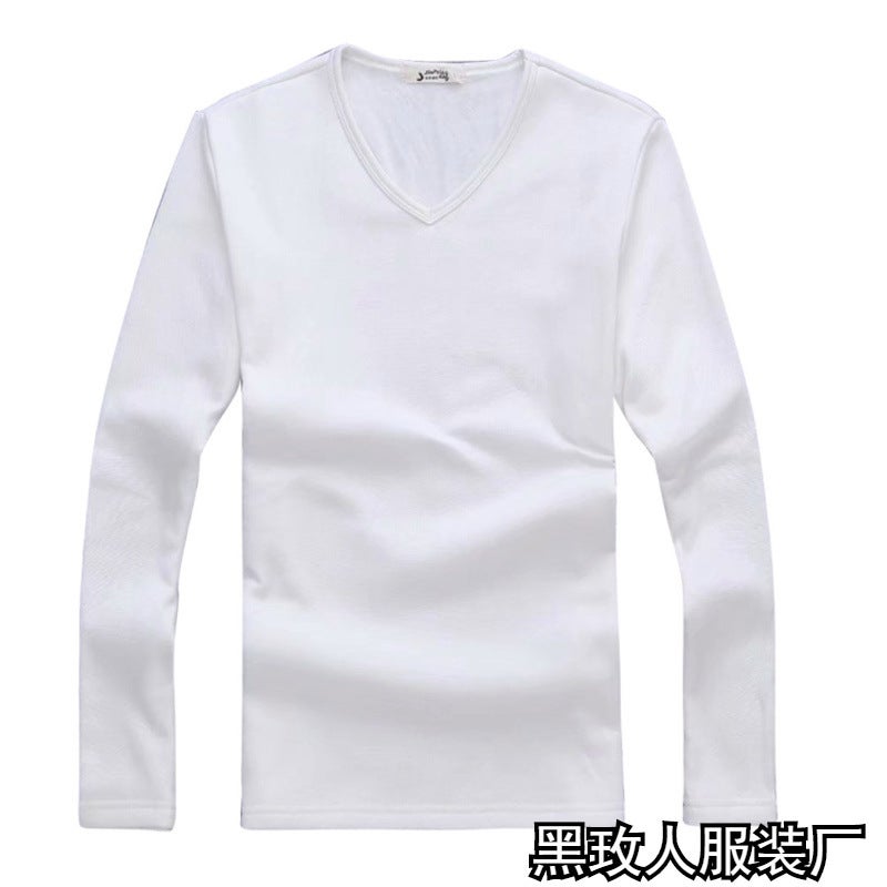 Men'S Velvet Thickeneded Long-Sleeved T-Shirt Pure Color Casual Bottoming Shirt Korean Style Slim Round Neck Warm Top - Image 3