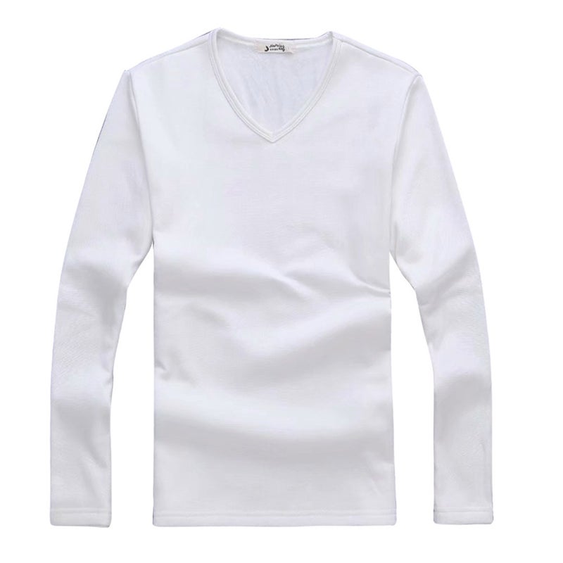 Men'S Velvet Thickeneded Long-Sleeved T-Shirt Pure Color Casual Bottoming Shirt Korean Style Slim Round Neck Warm Top - Image 5