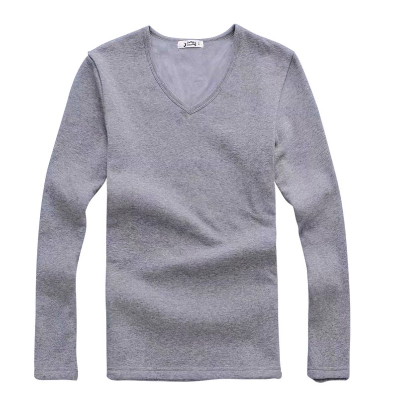 Men'S Velvet Thickeneded Long-Sleeved T-Shirt Pure Color Casual Bottoming Shirt Korean Style Slim Round Neck Warm Top - Image 4
