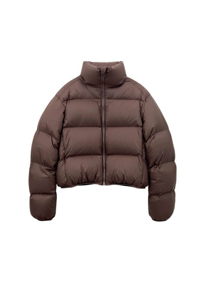 Generic - 2023 New Thickened Outdoor Vintage Brown Short Down Coat Womens Puffer Jacket Ins Style Brown [90% white duck down]] - Image 1