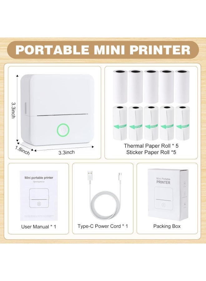 AiQi Mini Thermal Inkless Printer Bluetooth Portable Sticker Printer Pocket Mobile Printing for Notes DIY Compatible with iOS Android White for Daily Use Home Office Travel Gift - Image 4