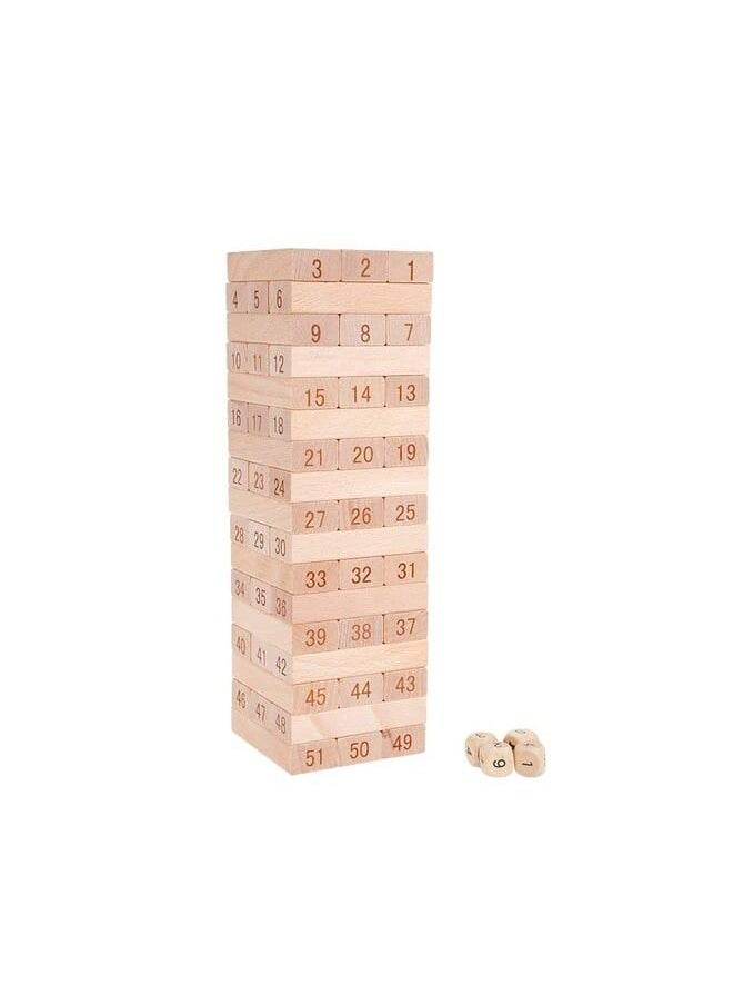 51Pcs Wooden Beech Building Block set Stacking Board Game Shape and Number Recognition Educational Toy for Kids 