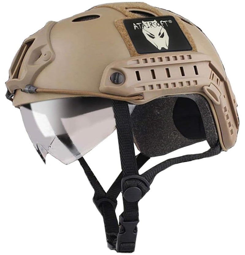 ATAIRSOFT PJ Type Tactical Multifunctional Fast Helmet with Visor Goggles Version DE - Image 1