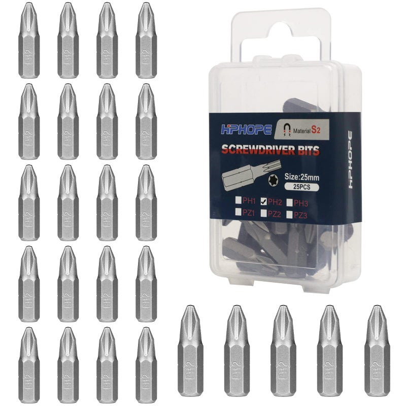 HPHOPE PH2 Screwdriver Bit Set Phillips 2 Bits 14 Hexagon Bit Length 1 25 Pack