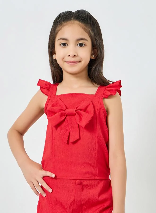 Styli Girls Red Bow Detail Top and Skirt Set