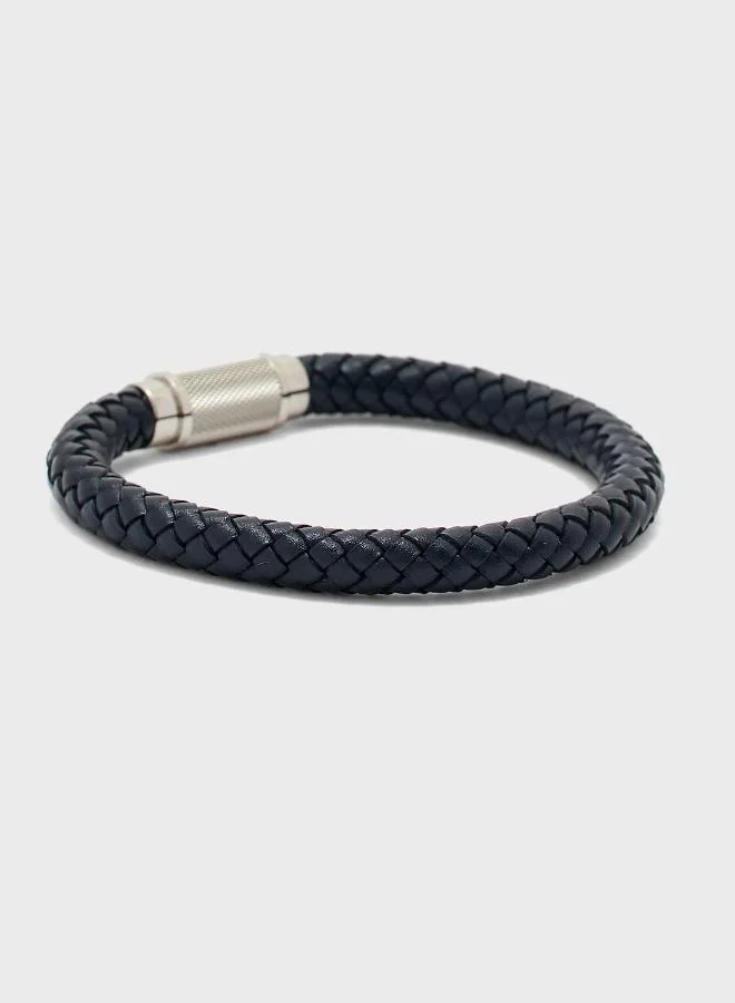 TOMMY HILFIGER Tommy Hilfiger Jewelry Men's Braided Leather Bracelet Navy Blue - 2701000