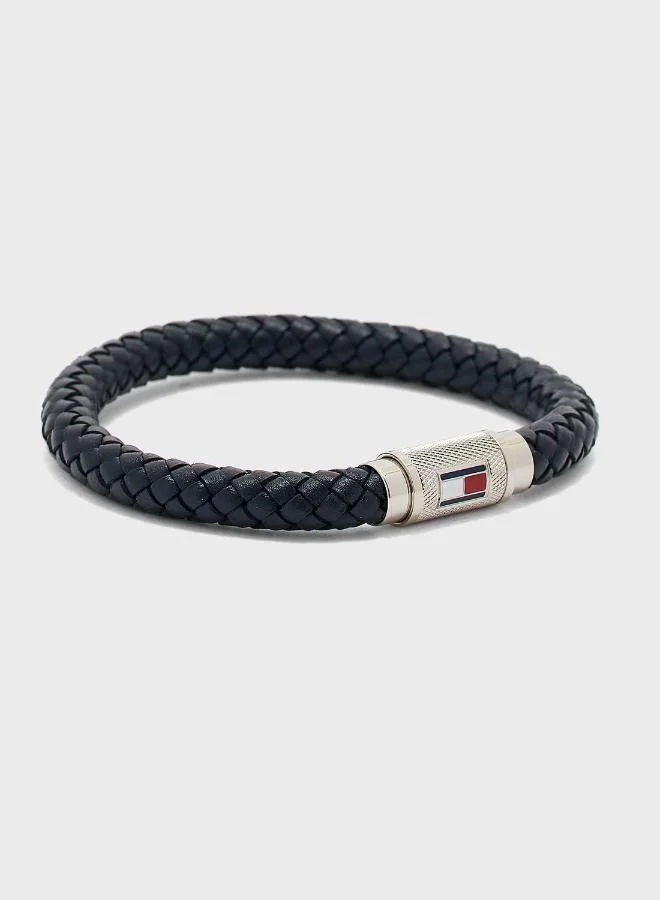 TOMMY HILFIGER Tommy Hilfiger Jewelry Men's Braided Leather Bracelet Navy Blue - 2701000