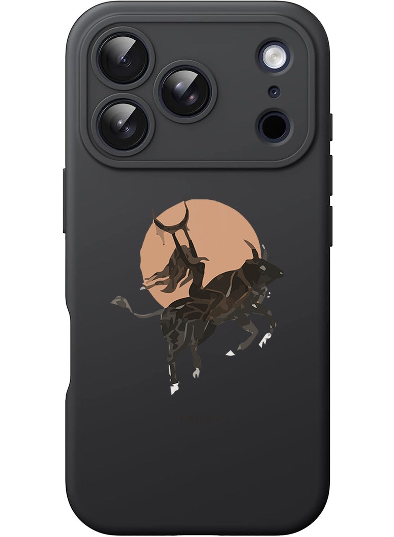 Theodor Protective Slim Fit Case Liquid Silicone Cover with Full Body Protection Anti-Scratch Shockproof Case For Apple iPhone 17 Pro (Black) Taurus - Image 1