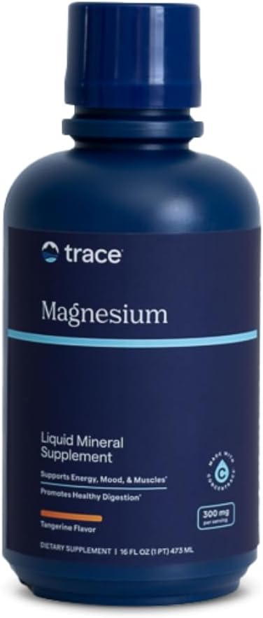 Trace Minerals Magnesium Liquid 300mg  Energy  Heart Health Support Supplement  Minerals to Aid Digestion  Hydration  Support Healthy Bones  Natural Tangerine Flavor 16 fl oz 32 Servings - Image 1