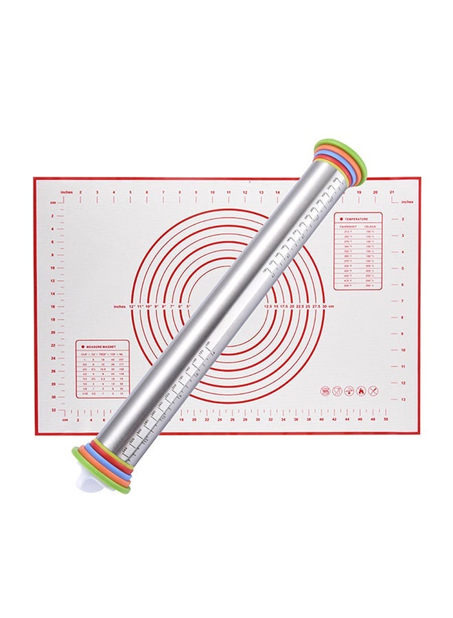 NIBEMINENT Adjustable Silicone Roller And Pastry Mat Red/Silver 15.74 x 23.62inch  - Image 1