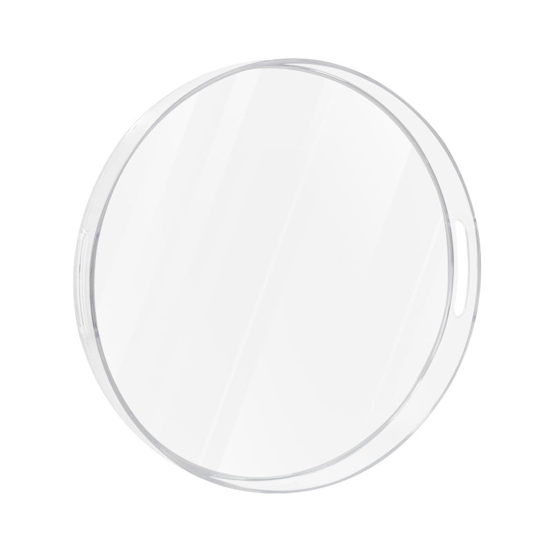 MAONAME Clear Round Serving Tray with Handles 13 Plastic Clear Tray Round Decorative Trays for Coffee Table Ottoman Bathroom Vanity