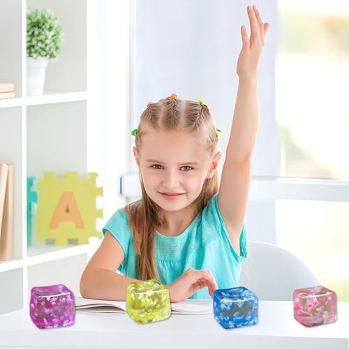 Siwarm Fidget Toy Stress Cube 4 Pack Sensory Squeeze Toys Slow Rising Squishy Cube Filled with Thick Substance and Snowflakes Crafts Anxiety Stress Relief Calming Tool for Adults and Kids - Image 5