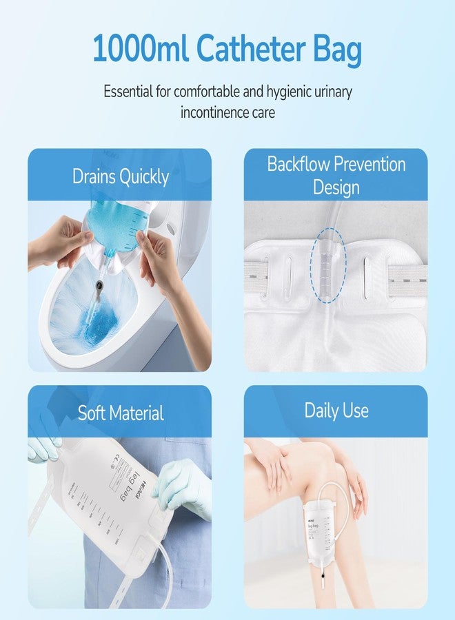 Heagimed 3 Pack Catheter Bags, 1000mL/33.8oz, Easy-Tap Leg Bag Urinary Drainage Bag, Anti-Reflux Valve with Cloth Foot Straps, Advanced Flip Drain for Easy Disposal, Foley Leg Bag for Men & Women, 18” Tubing - Image 4
