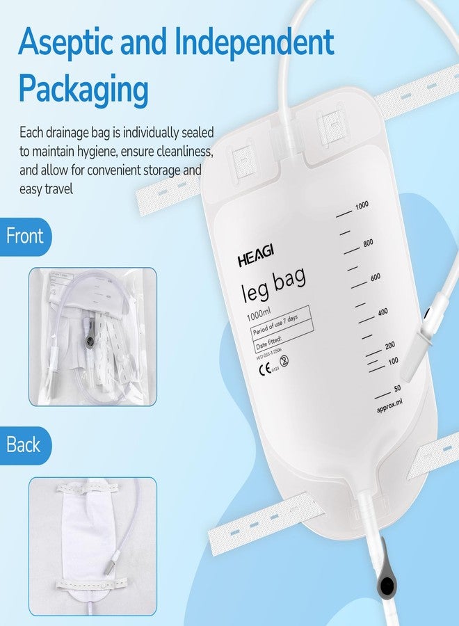 Heagimed 3 Pack Catheter Bags, 1000mL/33.8oz, Easy-Tap Leg Bag Urinary Drainage Bag, Anti-Reflux Valve with Cloth Foot Straps, Advanced Flip Drain for Easy Disposal, Foley Leg Bag for Men & Women, 18” Tubing - Image 3