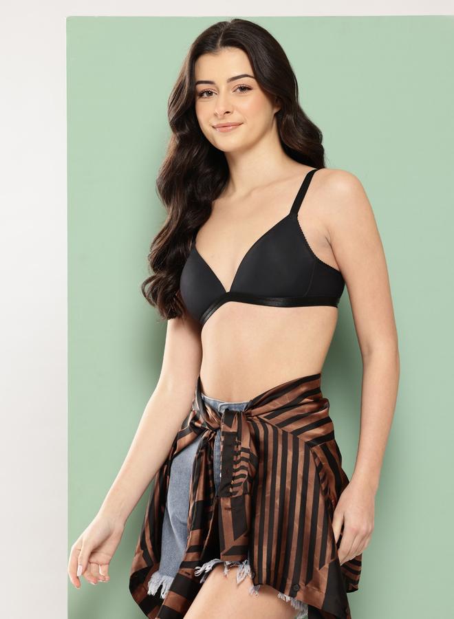 Leading Lady Black Solid Lightly Padded Non Wired Plunge Bra - Image 4