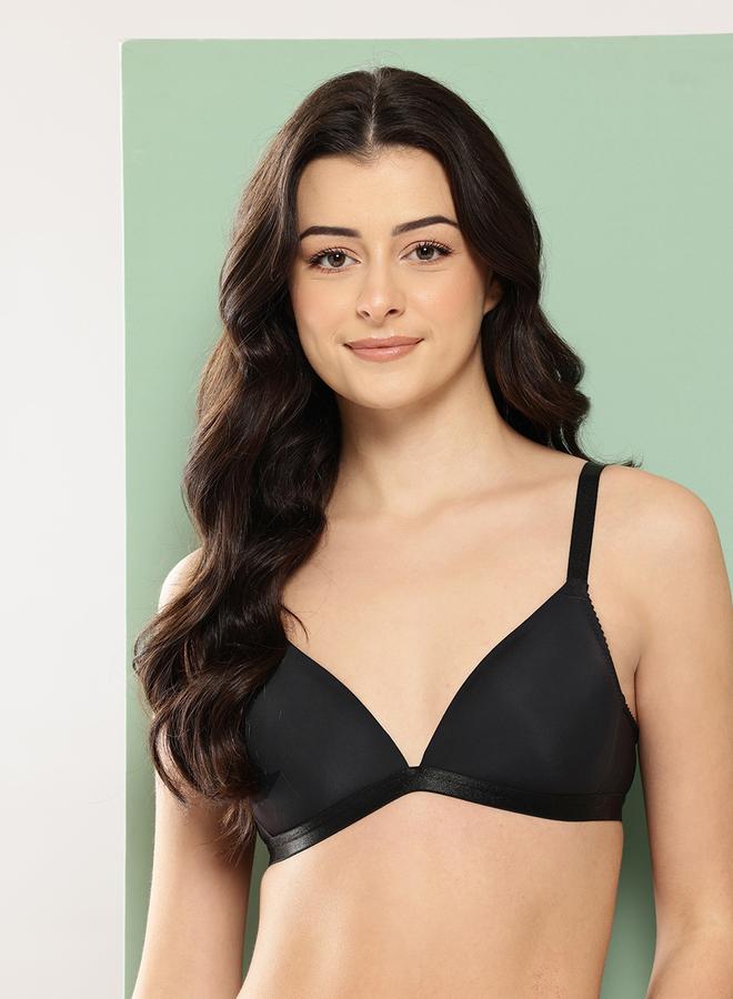 Leading Lady Black Solid Lightly Padded Non Wired Plunge Bra - Image 1