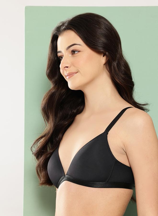 Leading Lady Black Solid Lightly Padded Non Wired Plunge Bra - Image 2