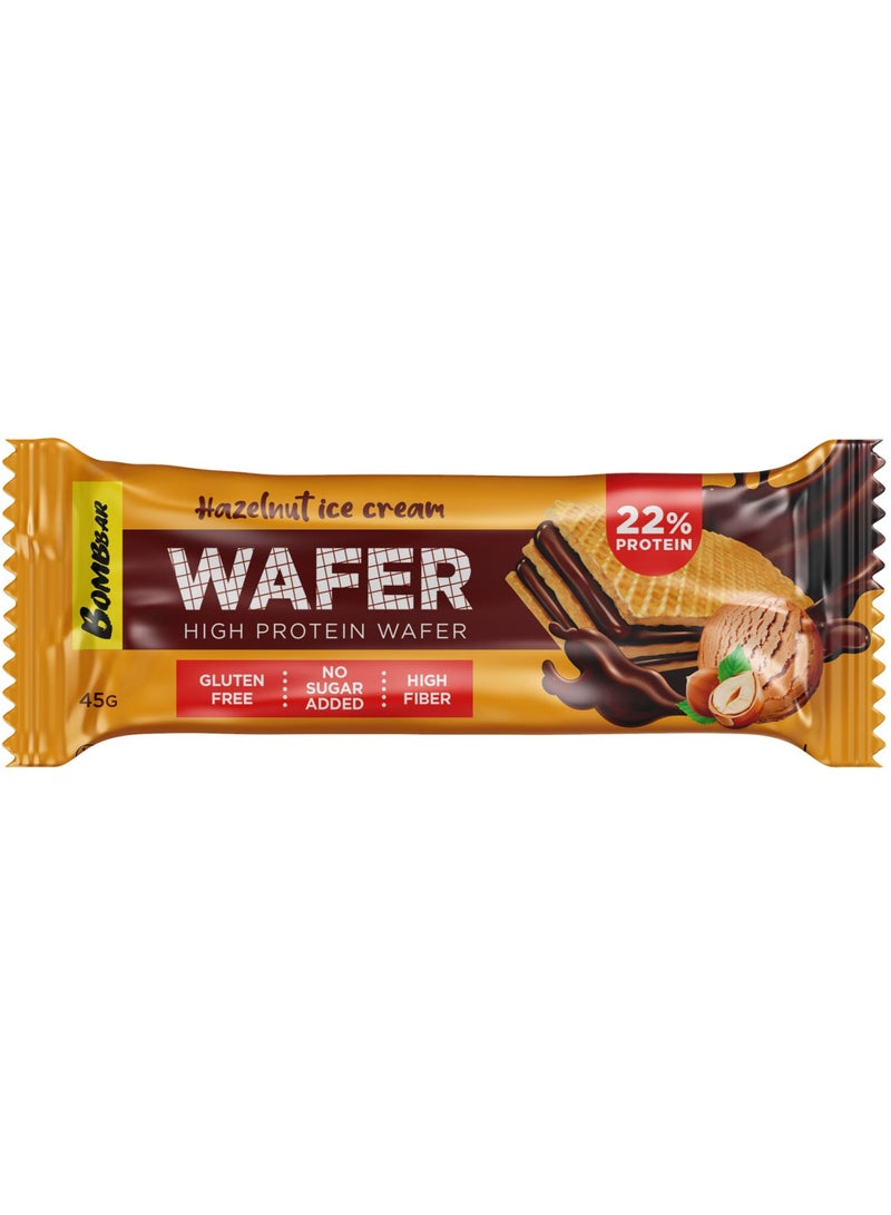 بومبار ويفر عالي البروتين بنكهة آيس كريم البندق، خالي من الغلوتين، عالي الألياف ولا يحتوي على سكر مضاف 45 جم - Image 1