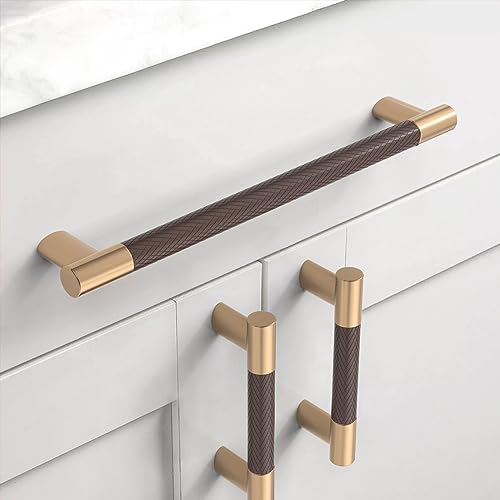 Coinkoly 10 Pack 10254mm Champagne Bronze and Brown Cabinet Pulls Knurled Antique Cabinet Hardware for Kitchen Drawers Bathroom Vanity Dresser Cabinet Handles Two Tone Zinc Alloy - Image 3