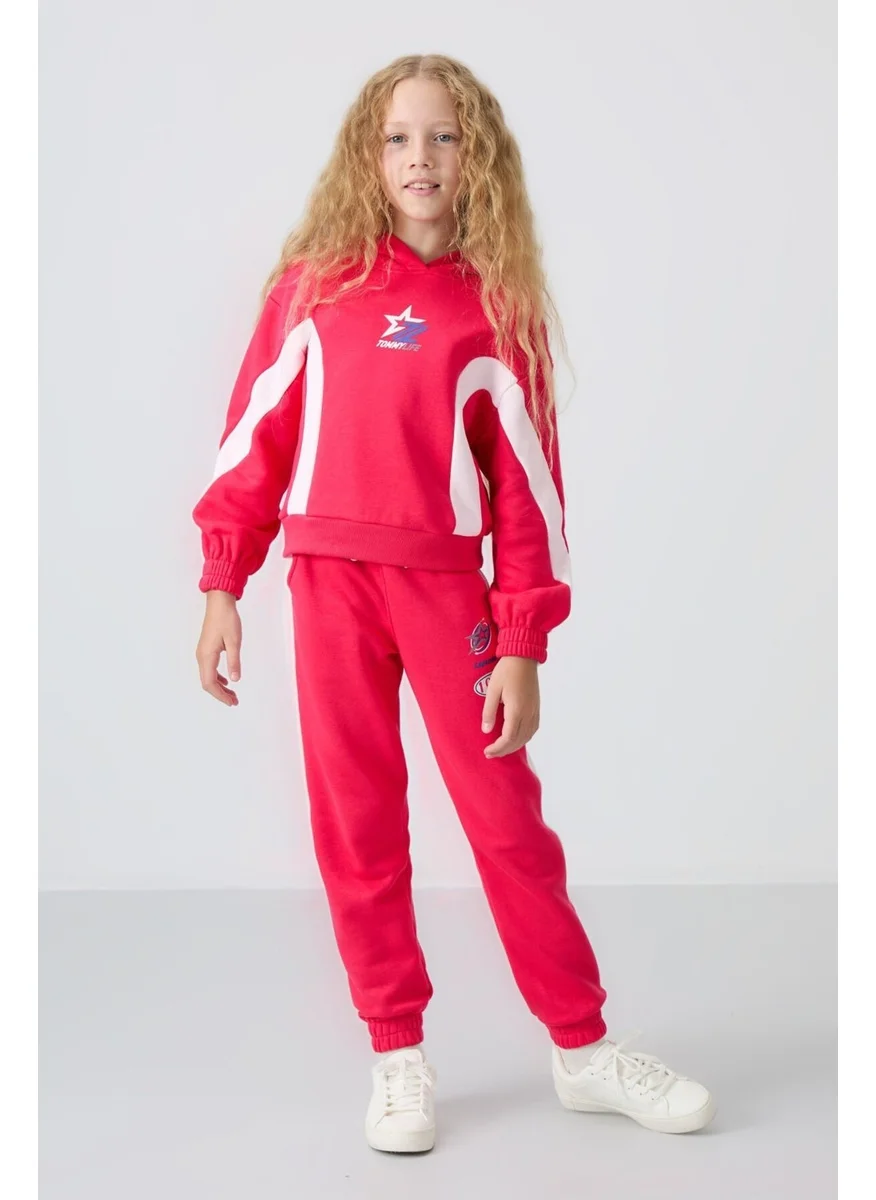 Tommy Life Viva Red Cotton Fluffy Soft Texture Standard Fit Printed Girls Tracksuit - 75166