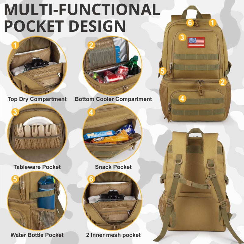 ATRIPACK Tactical Double Deck Cooler Backpack for Men,Large Lunch Backpack with 2 Compartment,Soft Coolers Bag Water-Resistant Leak Proof Coolers Bag Beach Picnic - Image 4