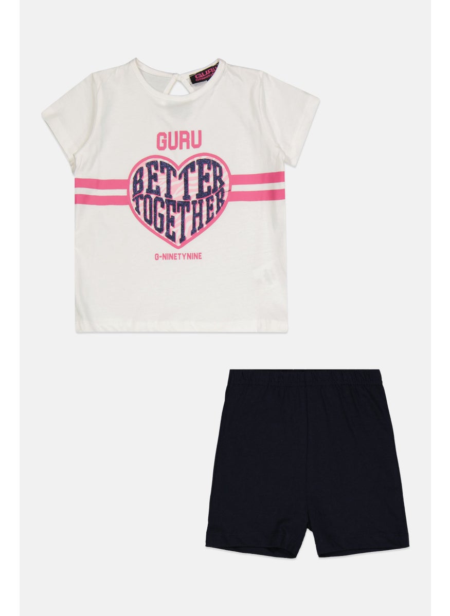Guru 99 Toddlers Girl 2pc Graphic Print Short Sleeves T-shirt And Shorts, Multicolor  - Image 1