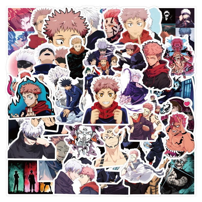 kingmagnate 55pcs Popular Jujutsu Anime Kaisen Stickers for Kids, Children's Hot Cartoon Sticker for Water Bottle,Laptop,Waterproof Vinyl Decals for Teens Girls Boys Party Supply Favor Decor(Colourful-B) - Image 1