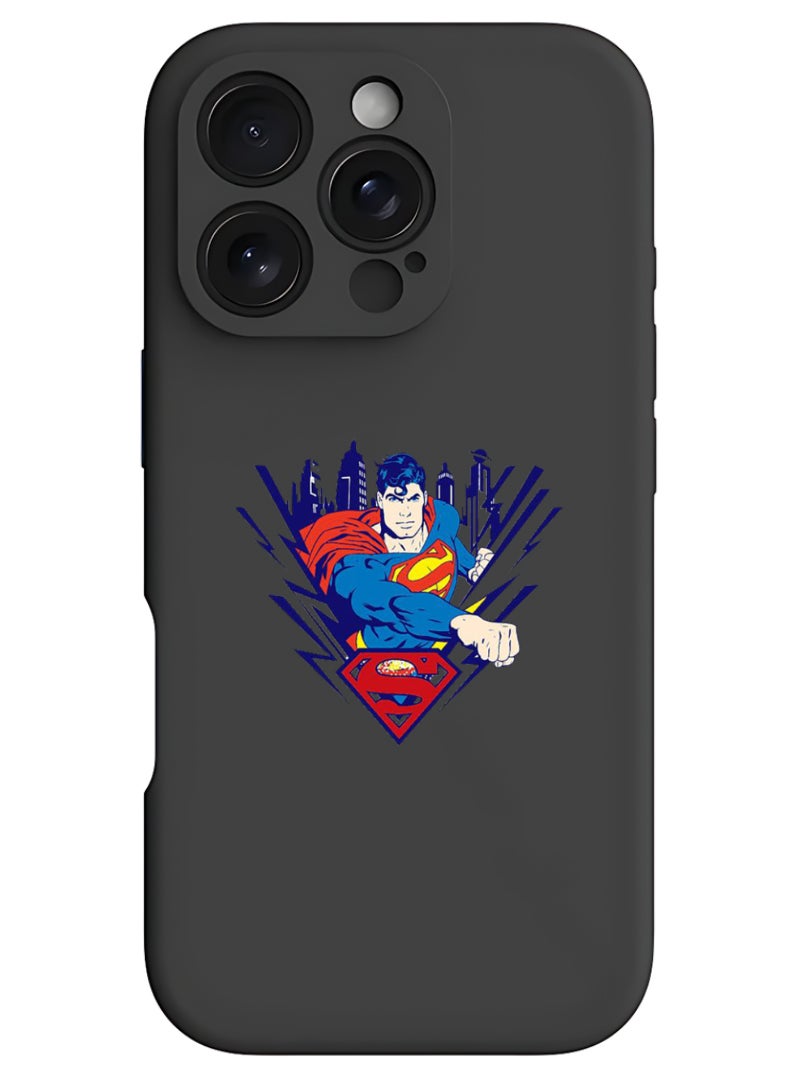 Theodor iPhone 16 Pro Max Black Protective Slim Fit Case Liquid Silicone Cover with Full Body Protection Anti-Scratch Shockproof Case For iPhone - Superman - Image 1