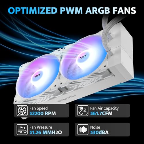 DarkFlash داك فلاش DNA240A AIO تبريد سائل لوحدة المعالجة المركزية، مضخة عالية الأداء، تزامن ARGB، مراوح PWM، مع عرض شعار داك فلاش القابل للتخصيص، متوافق مع Intel 1851/1700، AMD AM4/AM5 (أبيض) - Image 4