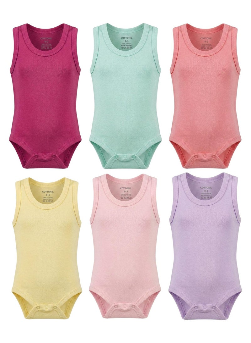 Cottonil Pack of 6 Tank Top Bodysuits 100% Cotton for Baby Girl - Image 1