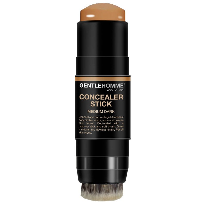 GENTLEHOMME Concealer Stick with Brush for Men - Eraser Dark Circles - Men’s Multi-Use Concealer - Dual Sided Full Coverage Concealer Pen with Soft Brush- Buildable Coverage Makeup - All Skin Type - (Medium Dark) 