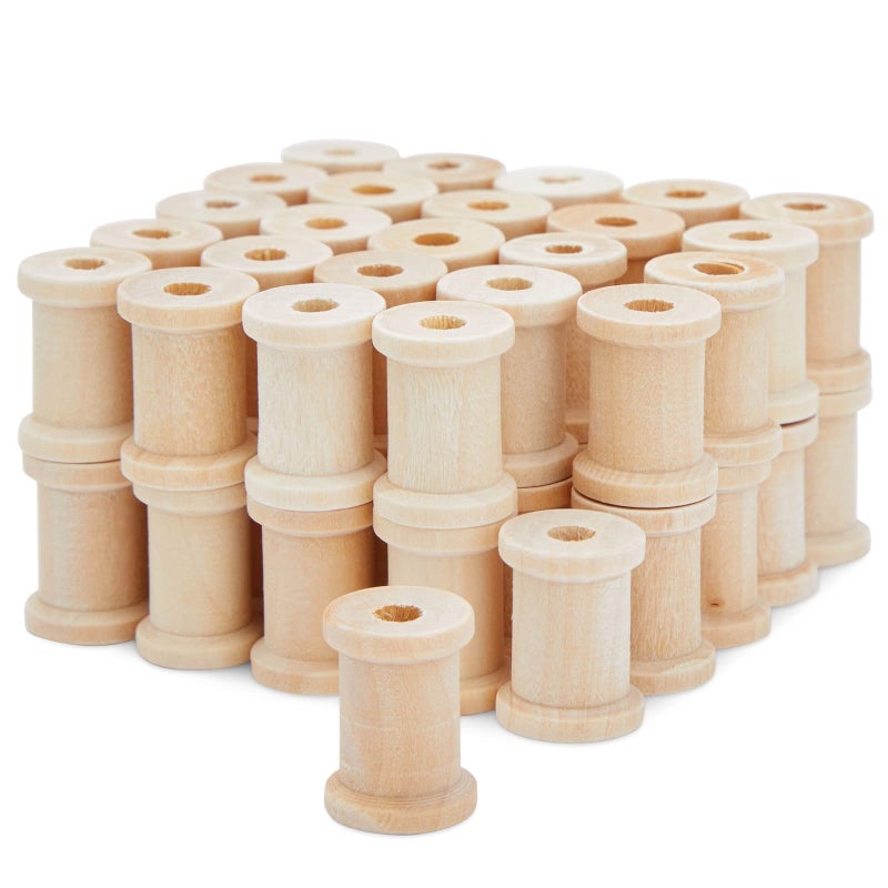 Bright Creations Empty Wooden Spools - 50 Pack, 0.75 x 1 in, 0.6 cm Opening - Thread Spools for Crafting & DIY Projects - Image 1