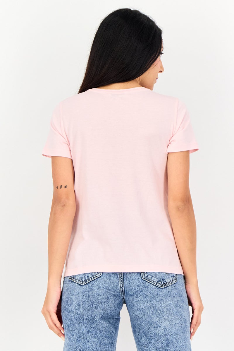 ONLY Women Crew Neck Short Sleeve Graphic Print T-Shirt, Pink - Image 3