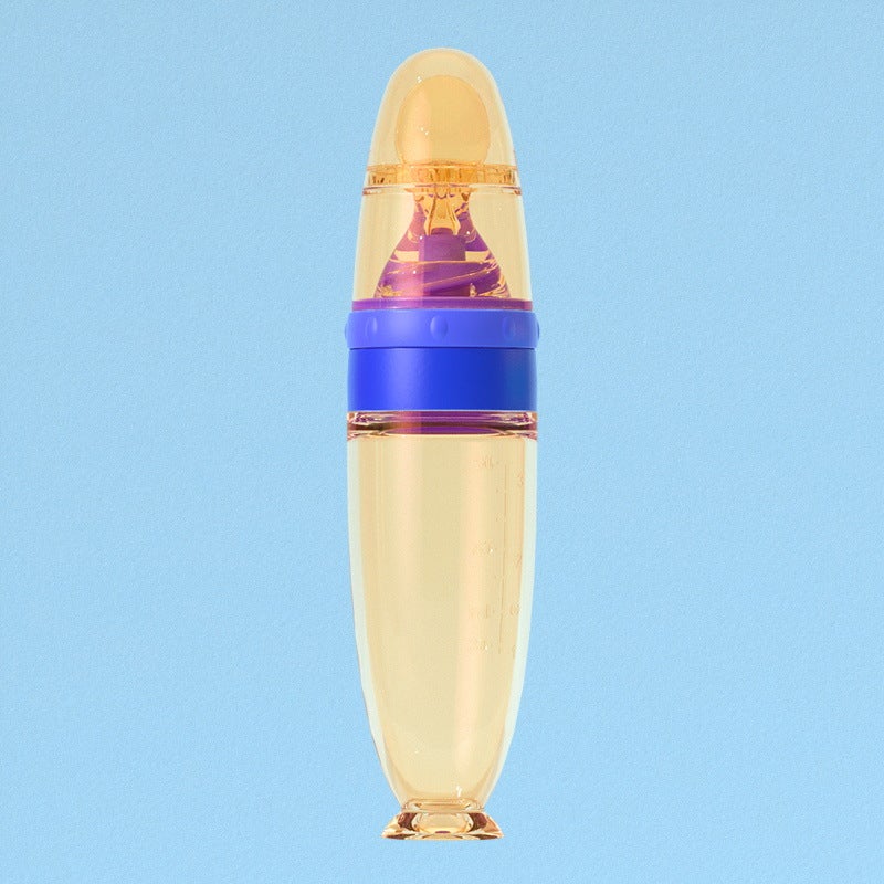 New products wholesale silicone suction cup rice paste bottle nano silver baby food supplement spoon children's rice paste bottle soft spoon head(Contrast blue-nano silver) - Image 1