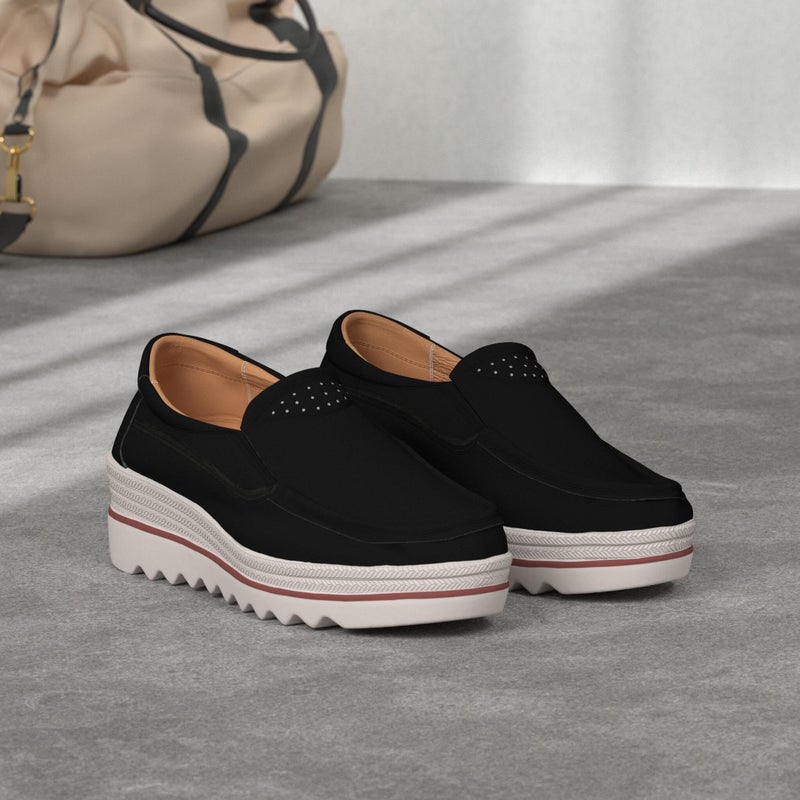 Ruiatoo Womens Slip on Loafers Comfortable Thick Soft Platform Sneakers Business Casual Platform Shoes Black 41 - Image 3