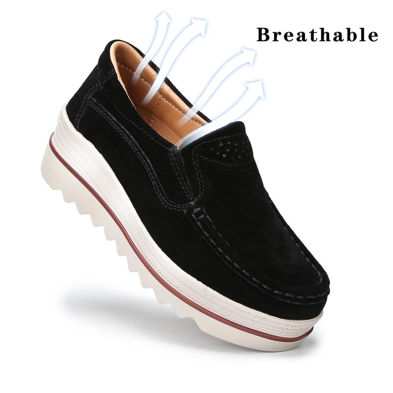Ruiatoo Womens Slip on Loafers Comfortable Thick Soft Platform Sneakers Business Casual Platform Shoes Black 41 - Image 5