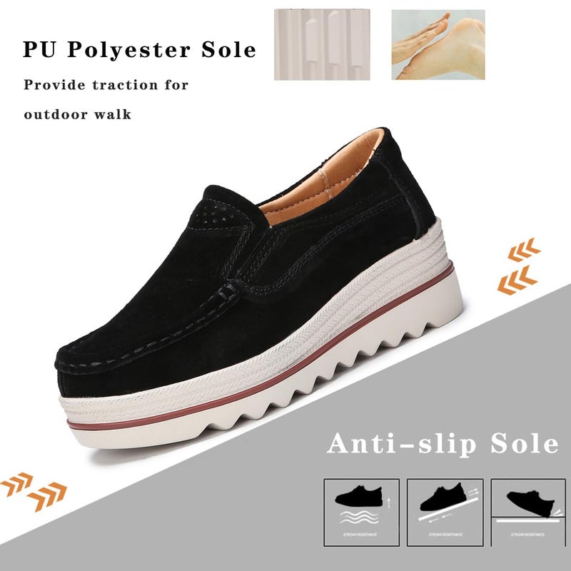 Ruiatoo Womens Slip on Loafers Comfortable Thick Soft Platform Sneakers Business Casual Platform Shoes Black 41 - Image 4