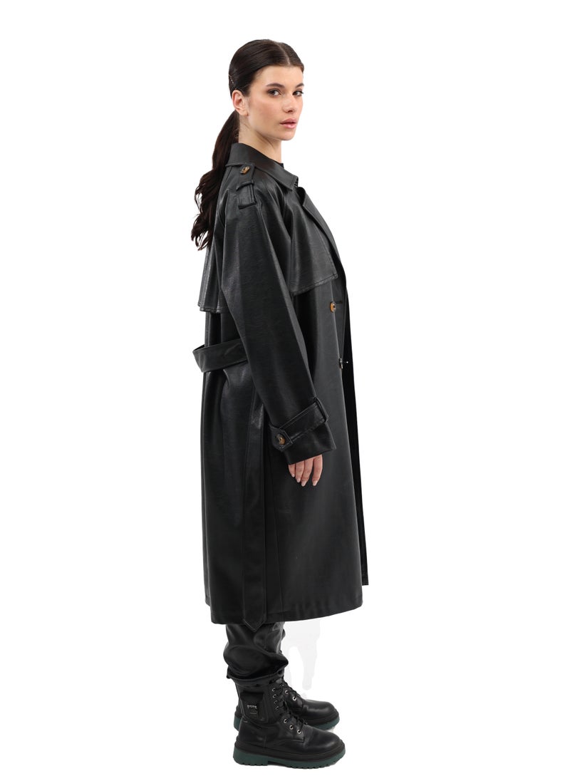 ASTK Faux leather classicTrench coat  - Image 2